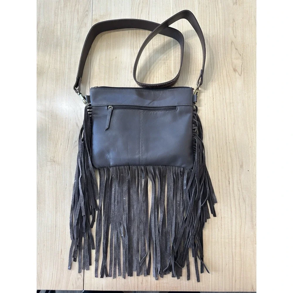 Poker Cards Las Vegas Western Cowhide FRINGE LEATHER BAG Tassel vintage Hippie